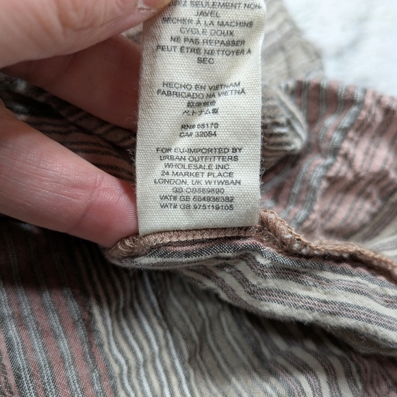 Free People Shirt Women's L Pink Beige Sand Stripe High Tide Button Down - Picture 7 of 7